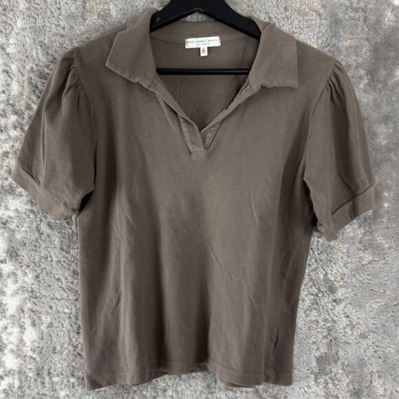 Truly Madly Deeply Size S Casual V Neck Top Brown Short Sleeve Pullover - Picture 1 of 7